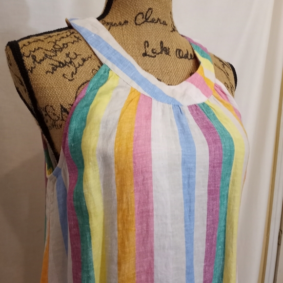 NWT 100% LINEN RAINBOW STRIPED DRESS SMALL - Picture 2 of 6